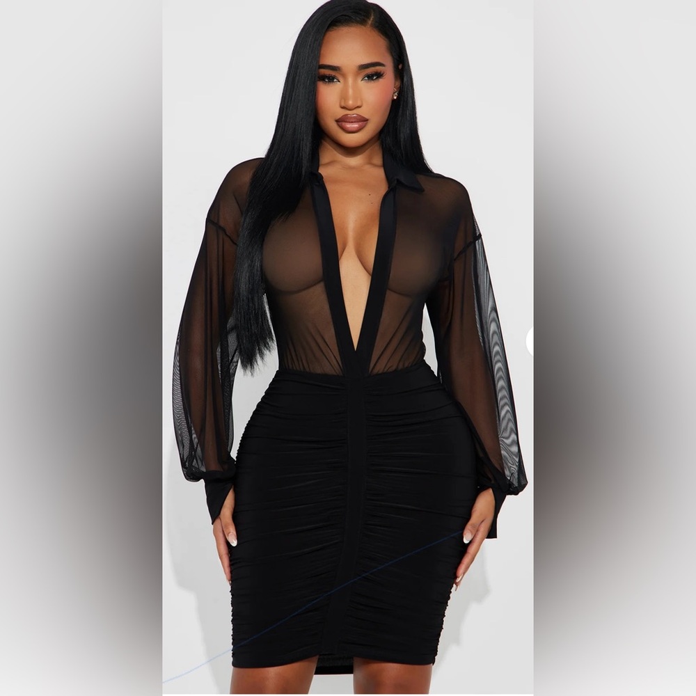 Fashion Nova Black Sheer Midi Dress
